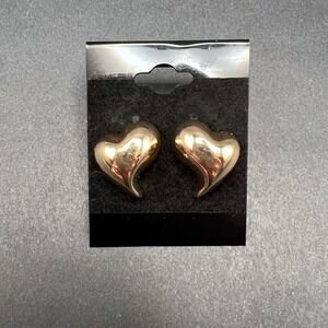 Puffy Heart Earrings Gold Tone Studs Romantic Minimalist Dainty Coquette